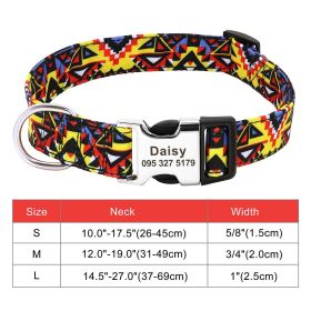 Adjustable Nylon Dog Collar Personalized Dogs Cat ID (Option: 030Yellow-S)