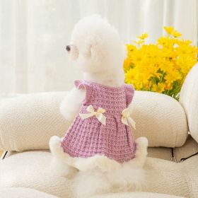 Warm and thickened dog clothes in autumn and winter; bow sweater skirt; dog sweater (colour: Purple skirt, size: XL (recommended weight is 7-9 kg))