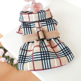 Pet Dress; Plaid Dog Dress With Belt; Winter Cat Dress Pet Clothes For Small Medium Dogs & Cats (Color: Dark Khaki, size: S)