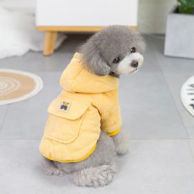 Dog warm clothing; Autumn and winter clothes New cotton padded clothes Teddy pet clothes Winter plush corduroy pull loop two leg cotton padded clothes (colour: Starter - Yellow, size: XL)